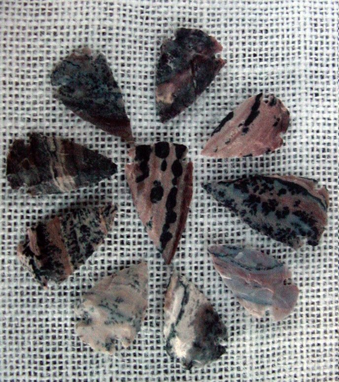 10 arrowheads with spots spotted reproduction bird points ks495