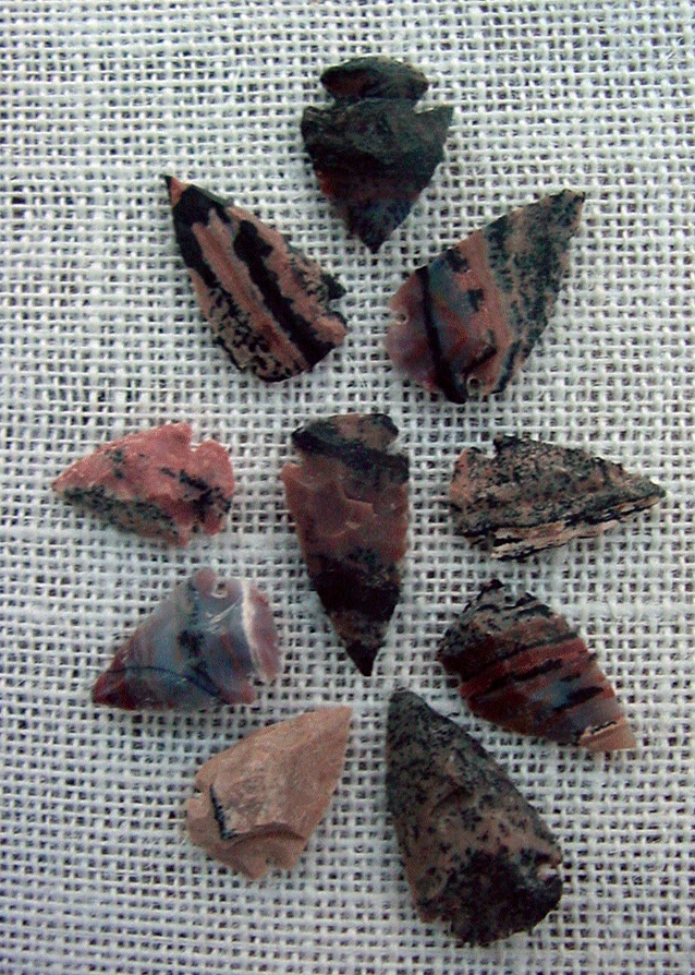 10 arrowheads with spots spotted reproduction bird points ks505
