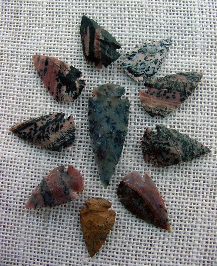10 arrowheads with spots spotted reproduction bird points ks484