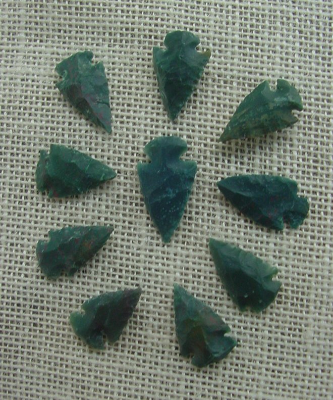 10 arrowheads dark green stone points replica arrow heads sp39