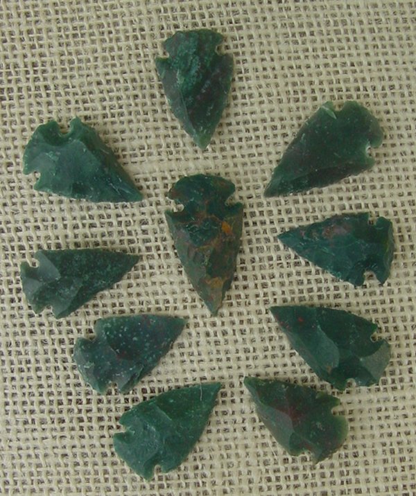 10 arrowheads dark green stone points replica arrow heads sp55