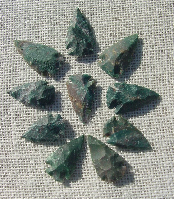 10 Dark green arrowheads reproduction arrow bird points ks572