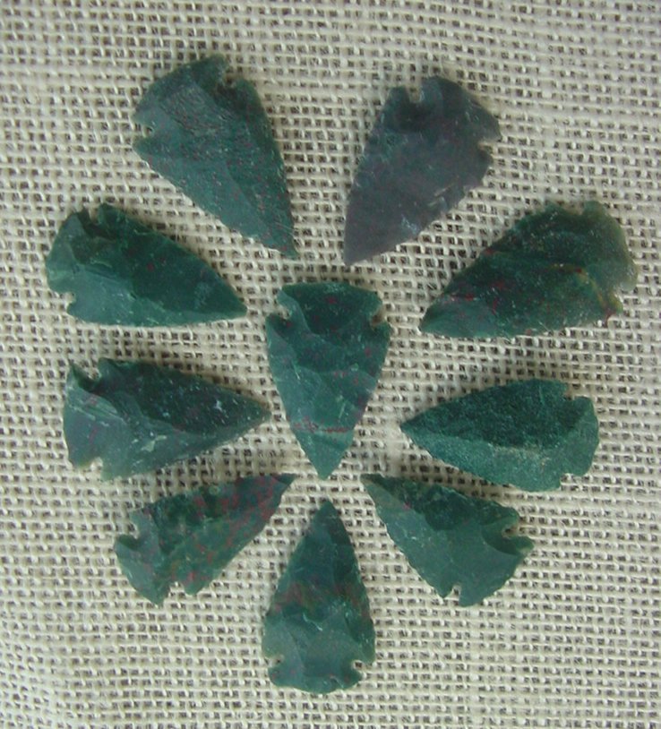10 arrowheads dark green stone points replica arrow heads sp27