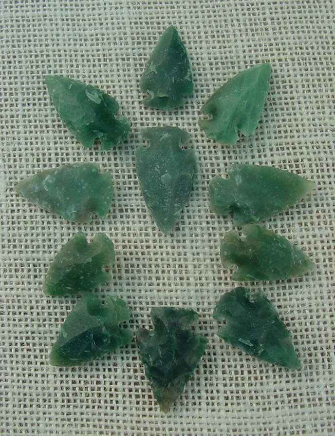 12 stone arrowheads replica green arrow heads bird points sa378