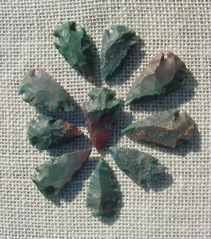 10 Dark green arrowheads reproduction arrow bird points ks574