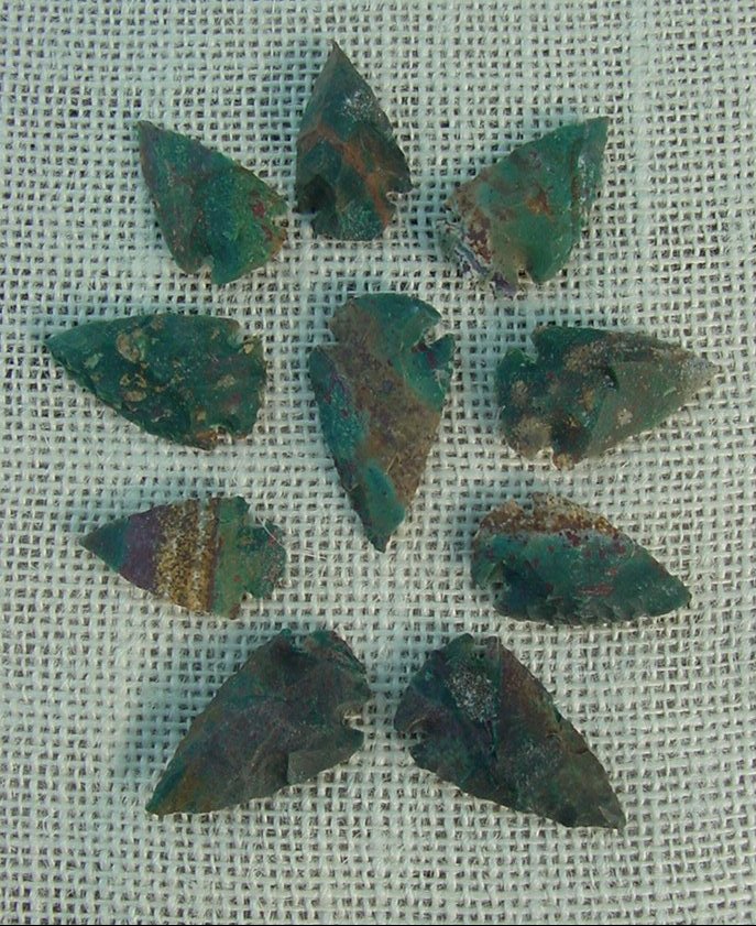 10 replica arrowheads green stone arrow head bird points sa369