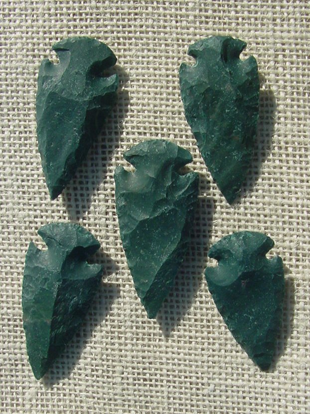 2" inch arrowheads bulk 5 pack green replica arrow points sa583