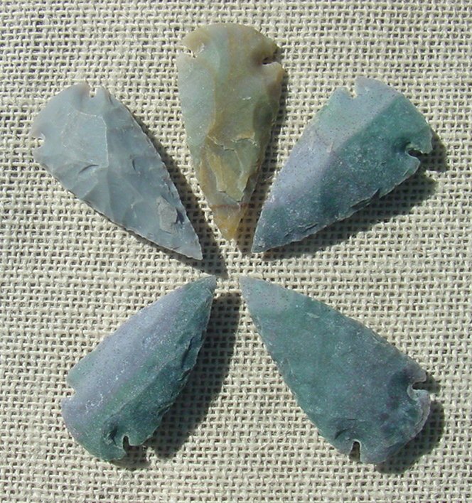 2" inch arrowheads 5 pack green reproduction arrow points sa745