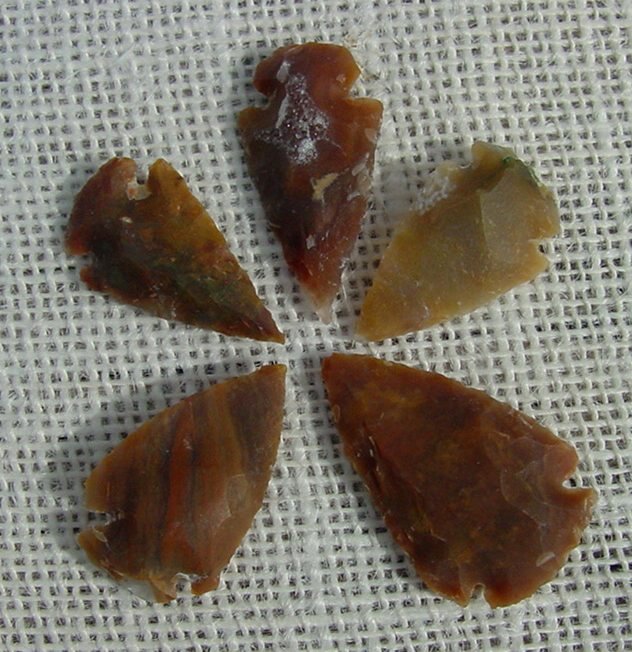 5 browns & tan arrowheads reproduction arrow bird points ks554