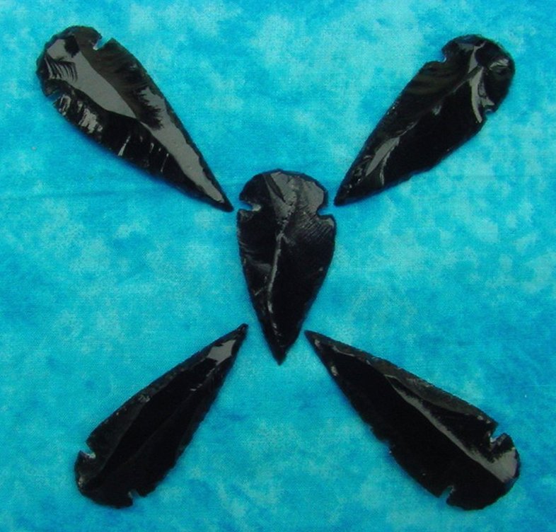 5 obsidian arrowheads reproduction black spearheads O19