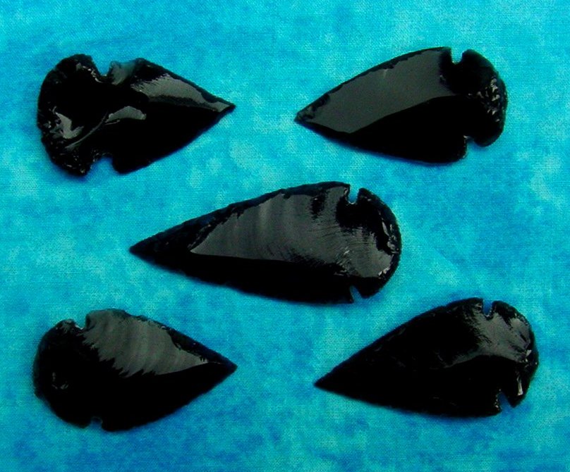 5 obsidian arrowheads reproduction black spearheads o54