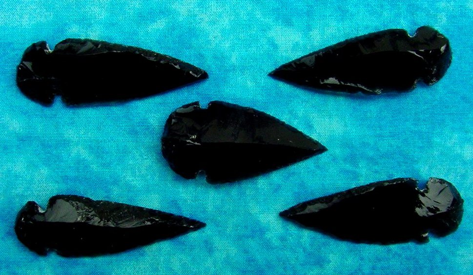 5 obsidian arrowheads reproduction black spearheads o58