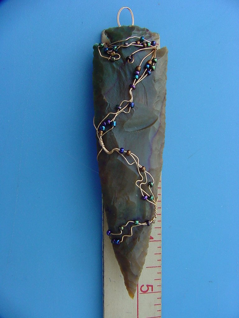 Spearhead 5 inch hand wire wrapped with beads wall hanging wr17