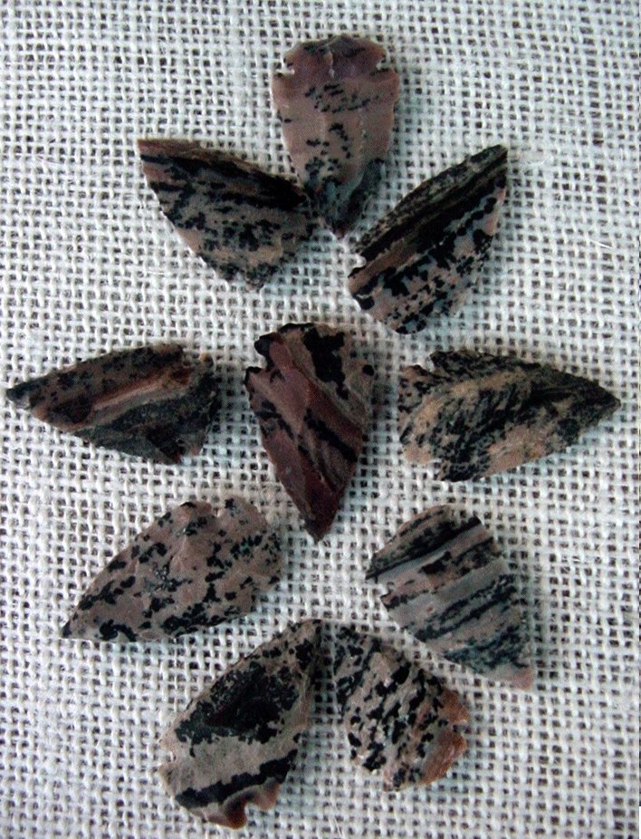 10 arrowheads with spots spotted reproduction bird points ks496