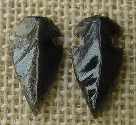 1 pair arrowheads for earrings black obsidian replica obe125