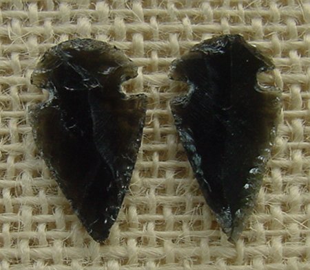 1 pair arrowheads for earrings black obsidian replica obe128