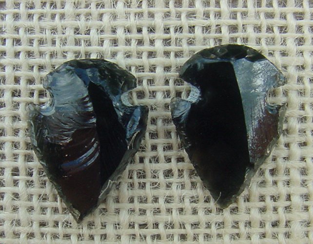 1 pair arrowheads for earrings black obsidian replica obe66