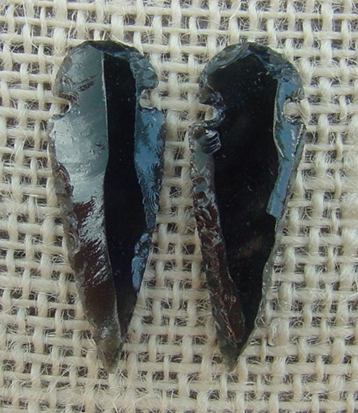 1 pair arrowheads for earrings black obsidian replica obe69