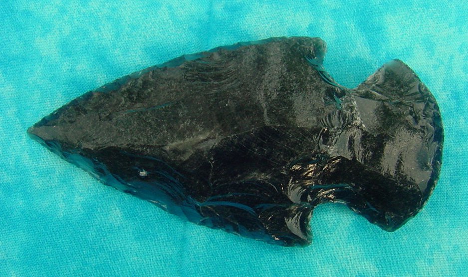 3.86" black obsidian spearhead reproduction black obsidian 0377