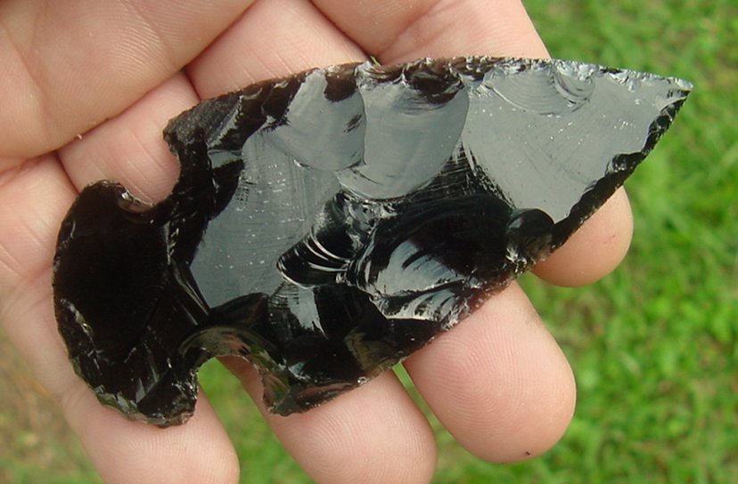 3.71" black obsidian spearhead reproduction black obsidian 0383