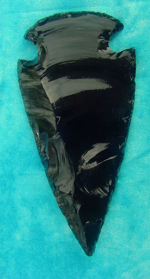3.98" black obsidian spearhead reproduction black obsidian 0390