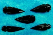 5 obsidian arrowheads reproduction black spearheads O42