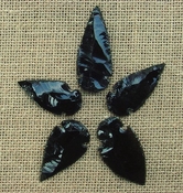 5 obsidian arrowheads reproduction black spearheads O4