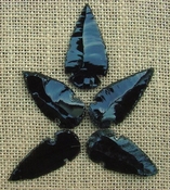 5 obsidian arrowheads reproduction black arrowheads O47