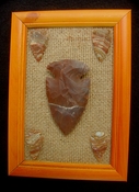 Framed arrowhead spearhead collection replica rusty tones fa17