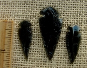 3 arrowheads black obsidian for earrings & pendant set ae247
