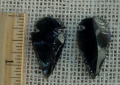 Black obsidian arrowheads pair for making custom jewelry ae137