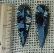  Pair of obsidian arrowheads for making custom jewelry ae182 