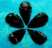  5 obsidian arrowheads reproduction black spearheads O37 
