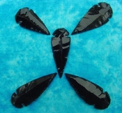  5 obsidian arrowheads reproduction black spearheads O4 