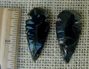  Pair of obsidian arrowheads for making custom jewelry ae184 