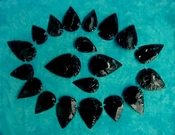  20 obsidian arrowheads reproduction 2"-3" black arrowheads ob115 