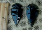  Black obsidian arrowheads pair for making custom jewelry ae147 