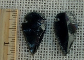  Black obsidian arrowheads pair for making custom jewelry ae137 