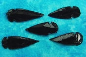  5 obsidian arrowheads reproduction black spearheads O64 