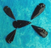  5 obsidian arrowheads reproduction black spearheads O29 