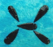  5 obsidian arrowheads reproduction black spearheads O39 