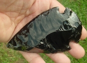  4.52" black obsidian spearhead reproduction black obsidian 0389 