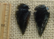  Black obsidian arrowheads pair for making custom jewelry ae201 